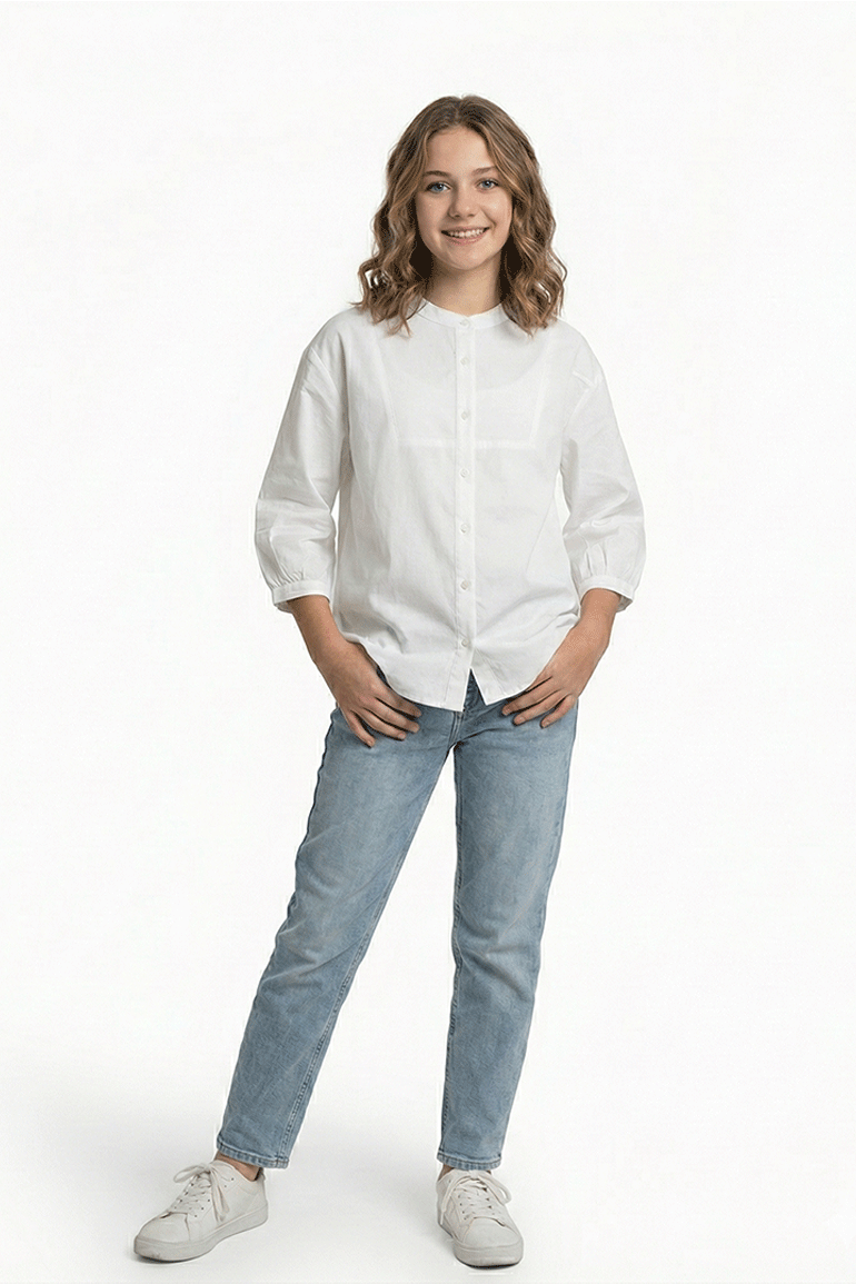 PUFF SLEEVES BUTTON DOWN BLOUSE FOR GIRLS