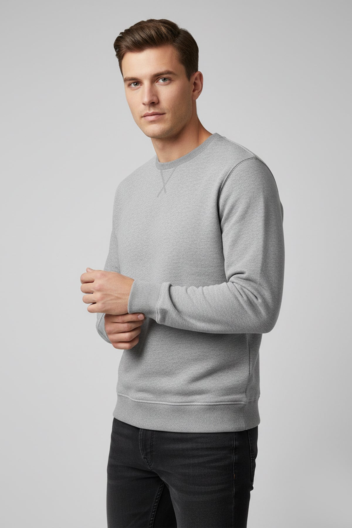 Crew Neck Sweatshirt For Men – Light Grey