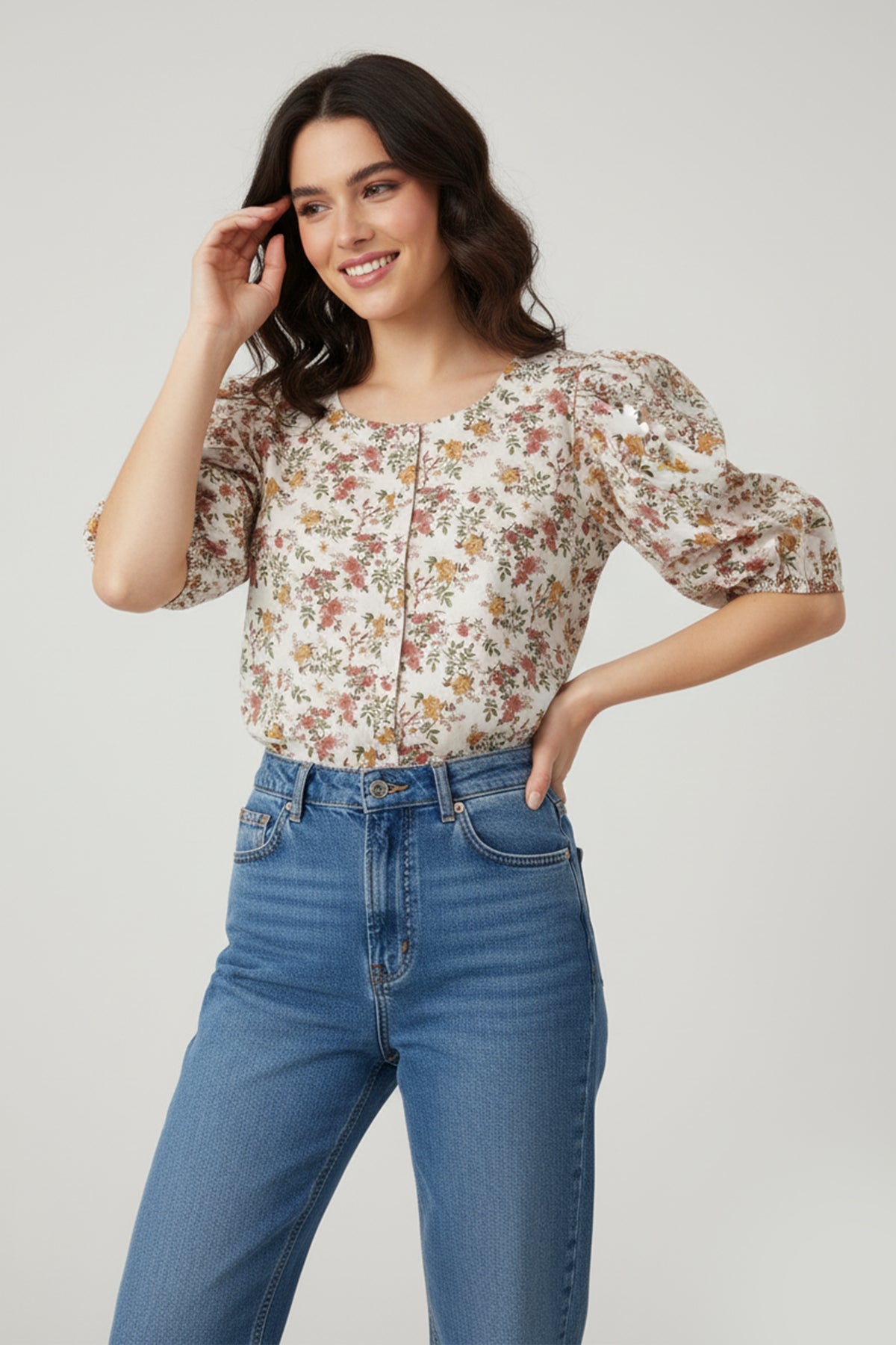 Floral Print Top For Women – Brown
