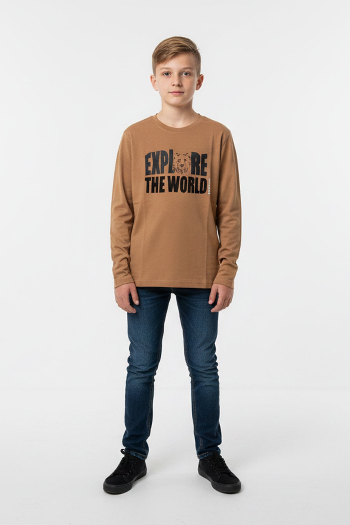 Long Sleeve Graphic T-Shirt For Boys – Brown