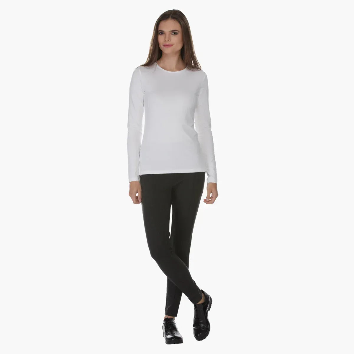 Solid Long Sleeve T-Shirt For Women - White - MEME