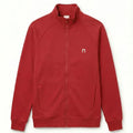 Tango red zip-up sweat jacket, stand collar, full zipper, chest logo, long sleeves
