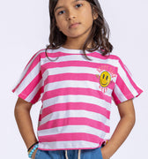 Girls Striped Emoji Tee 