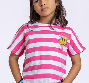 Girls Striped Emoji Tee 