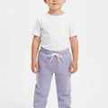 Lilac baby boys jogger trousers, elastic cuffs and white drawstring waistband