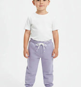 Lilac baby boys jogger trousers, elastic cuffs and white drawstring waistband