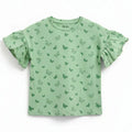 Light green baby girls oversized T-shirt, all-over butterfly print, short flutter sleeves