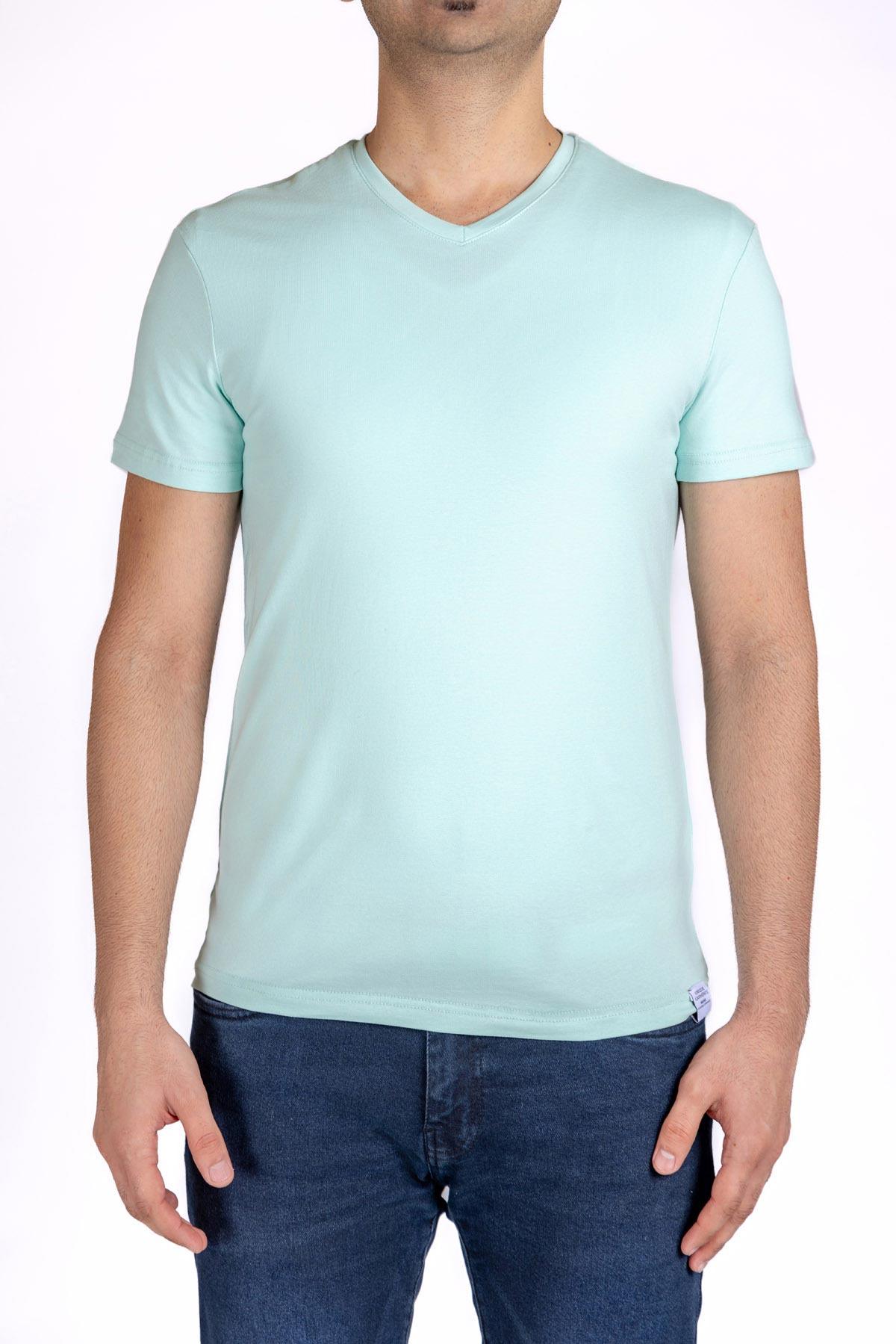 V-Neck Solid T-Shirt For Men - Turquoise