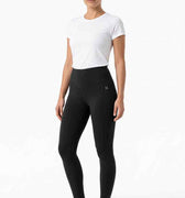 Women's black leggings, full length with curved waistband and ankle cuffs