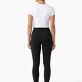 Women's black leggings, full length with back seam and fitted ankle cuffs