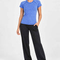 Women's blue solid crew-neck T-shirt, short sleeves