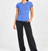 Women's blue solid crew-neck T-shirt, short sleeves