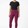 Purple high-waist full-length leggings with smooth fit and logo patch