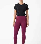 Purple high-waist full-length leggings with smooth fit and logo patch