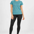Women’s crewneck short-sleeve T-shirt, mineral green heather fabric, front view