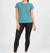 Women’s crewneck short-sleeve T-shirt, mineral green heather fabric, front view
