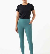 Women’s teal leggings, ankle length with stitched seams and side pocket