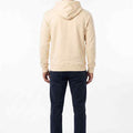 Men's ecru hoodie back view with hood and drawcords
