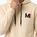 Men's ecru hoodie with hood drawstrings and front logo patch