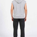 Heather grey sleeveless hoodie vest with hood, back view
