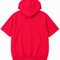 Cherry red short-sleeve hoodie with hood, plain back