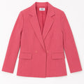 Womenâ€™s pink tailored blazer with notch lapels, flap pockets and button closure