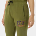 Women's khaki jogger pants, drawstring waist, side pocket and leg logo print EPIC CROWD