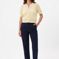 WomenÃ¢â‚¬â„¢s ecru pointelle knit V-neck cardigan with short sleeves and button-front