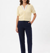 WomenÃ¢â‚¬â„¢s ecru pointelle knit V-neck cardigan with short sleeves and button-front
