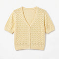 WomenÃ¢â‚¬â„¢s ecru pointelle knit short-sleeve cardigan with button-front and V-neck