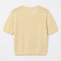 WomenÃ¢â‚¬â„¢s ecru pointelle knit short-sleeve cardigan with button-front and V-neck