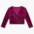 Prune velvet wrap blouse with long sleeves and V-neck cross-over front