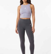 Sky blue ribbed racerback tank top for women, front view with small logo