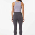 Sky blue ribbed racerback tank top for women, back view