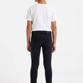 Boys' slim fit black denim jeans, back view with waistband and back pockets