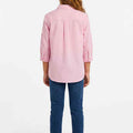 Girls solid pink shirt, back view with button placket and collar