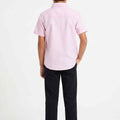 Boys' casual button-down shirt, pink short-sleeve with collar, back view