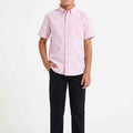 Boys' casual button-down shirt, pink short-sleeve with button front and collar