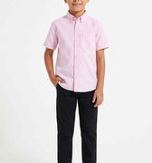 Boys' casual button-down shirt, pink short-sleeve with button front and collar