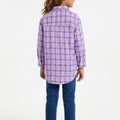 Girls light purple checkered shirt with long sleeves, back view