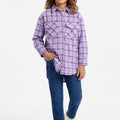 Girls light purple checkered shirt with chest pockets and button front