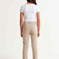 Beige girls slim pants with back yoke and belt loops