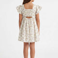 Girls all-over print dress, back cutout detail, short flutter sleeves