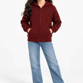 Girls zip-up hoodie in rose wine, full front view with hood and kangaroo pocket
