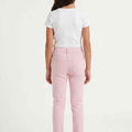 Girls light pink slim pants, back view with two rear pockets