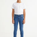 Boys slim-fit dark blue denim jeans, straight legs and five-pocket styling