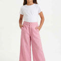 Girls mauve wide-leg trousers with front button, zipper and belt loops