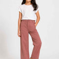 Girls wide-leg trousers, rust red, front button placket and side pockets