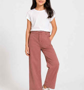 Girls wide-leg trousers, rust red, front button placket and side pockets