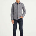 Boys' black-and-white checkered button-down shirt, long sleeves with button front